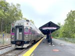  MBTA Train # 743 at Foxboro Station with one of the newest Rotem Cab Cars on the rear